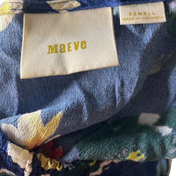 Maeve Anthropologie Designer Navy Blue Floral Dress Summer Elastic Waist US XS - Picture 8 of 11